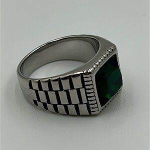 2312- Green Color Cubic Zirconia Handmade Men's Ring Size 13.5 NWT